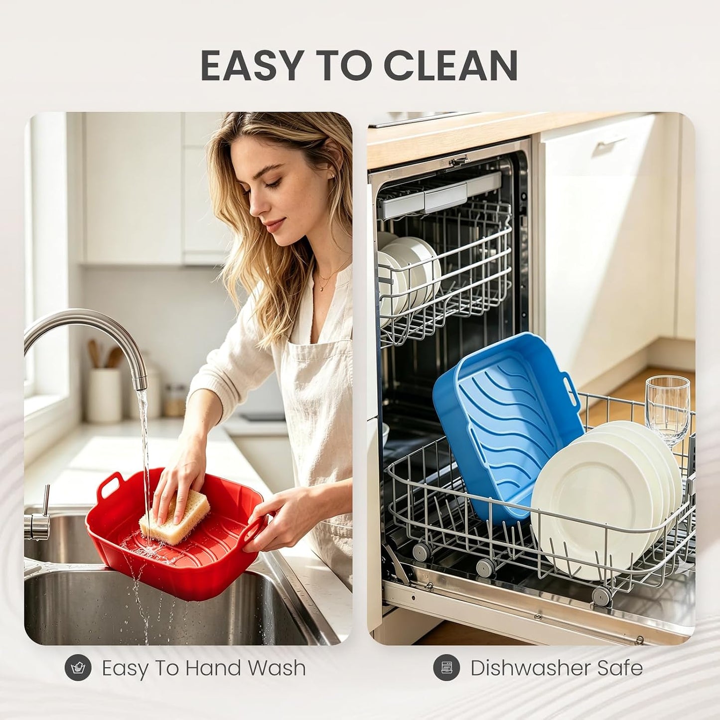 Redfly 2 Pack Silicone Air Fryer Liners,Square Reusable to 8.5in Air Fryer | Compatible with Ninja AF141 181、COSORI 5-6.5 QT Non-Stick Basket Inserts,Silicone Mat Bowl Air Fryer Accessories Kitchen