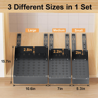 Delamu 3 Pack Pull Out Cabinet Organizer, 15.7"Deep Pull Out Drawers for Cabinets, Slide Out Drawers for Kitchen Cabinets, Bathroom Cabinet Organizer, Pantry (White)