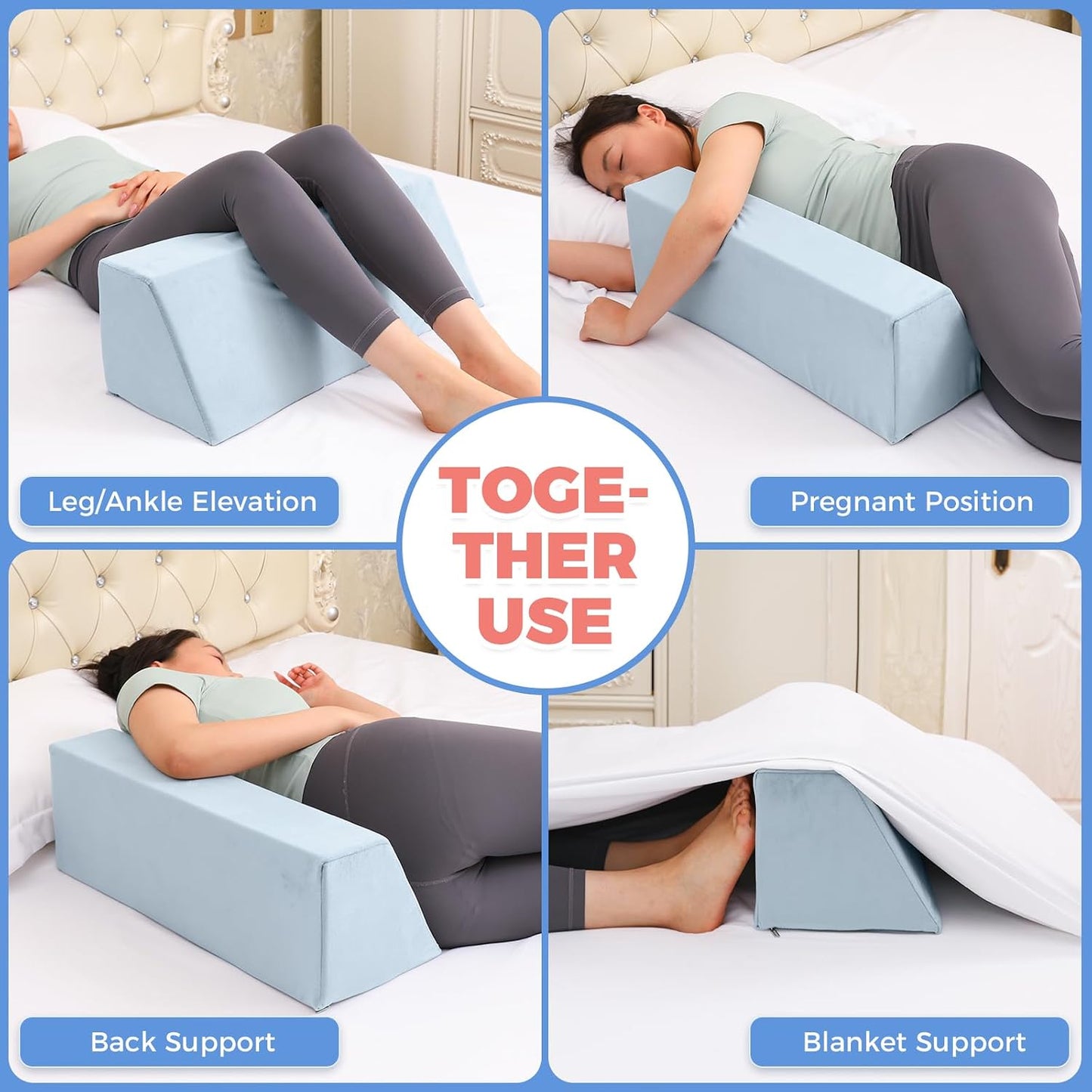 Positioning Wedge Pillow Side Sleeping Belt Connection, Limit Width Adjustable Bed Wedges Body Positioners for Back Pain Relief, Back Positioning Wedge for After Surgery, Anti Snoring, Back Support