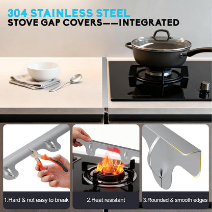Stove Gap Covers, 2 Pack Stainless Steel Stove Gap Filler Black | Heat Resistant Oven Gap Filler Adjustable Length Range Trim Kit Non-Slip Stove Guard Between Stove Top & Counter