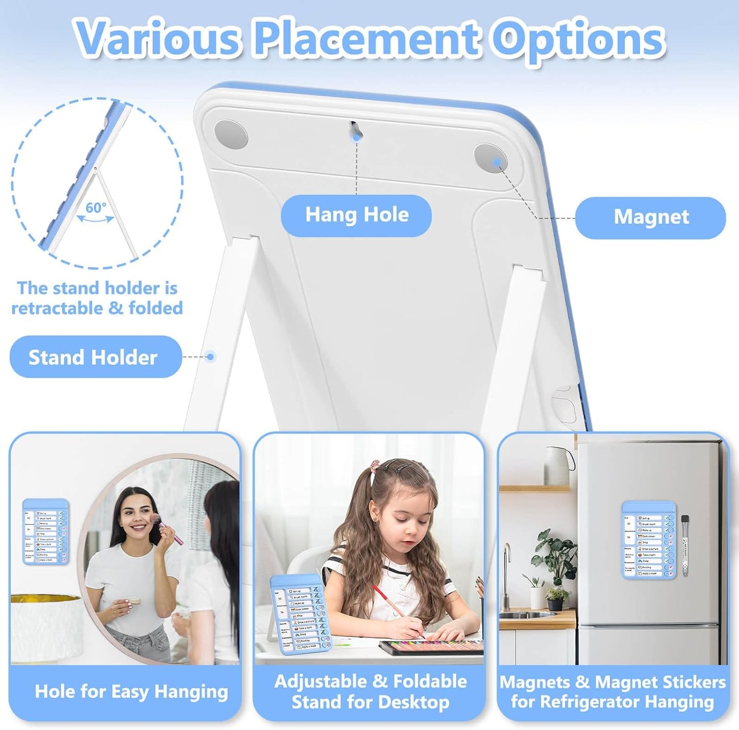 Audab 2Pcs Dry Erase Chore Chart for Kids, Magnetic Checklist Board, My Chores Slider Chart to Do List Board, Routine Chart Schedule Board Task Tracker for Home Refrigerator, Wall, Desk (Blue & Pink)