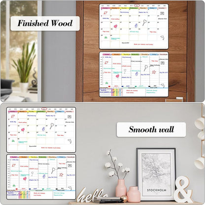 POPRUN Dry Erase Weekly Calendar Whiteboard, Magnetic Hourly Schedule Board | 16.9 x 11" Weekly Planner for Fridge, Time Slots, Family Daily Planning for Refrigerator, Homeschool, Work