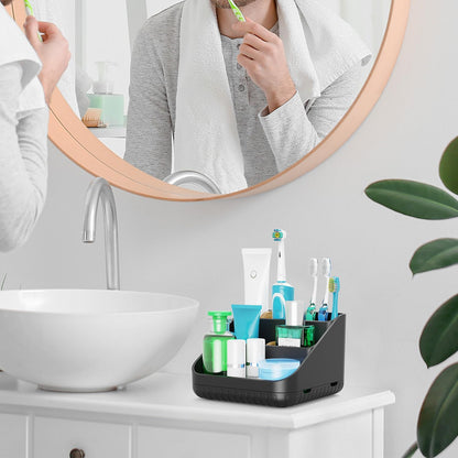 Toothbrush Holders for Bathrooms,6 Slots, Detachable for Easy Clean, White | Electric Toothbrush, with bamboo divider, drainage hole, BPA-free,bathroom,office,kictchen,vanity countertop organizer