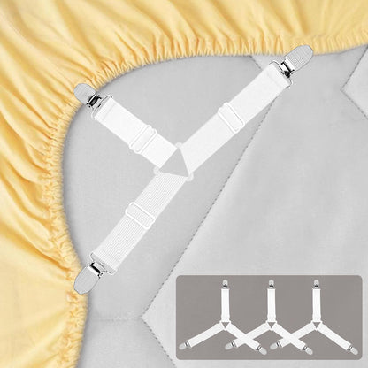 4 Pack Mattress Elastic Straps, Elastic Bed Sheet Holders for Corners Fitted Straps Clip Adjustable Bedsheet Grippers Mattress Sheet Corner Holders, Fitted Bedsheet Clip for Bedding Sofa Cover