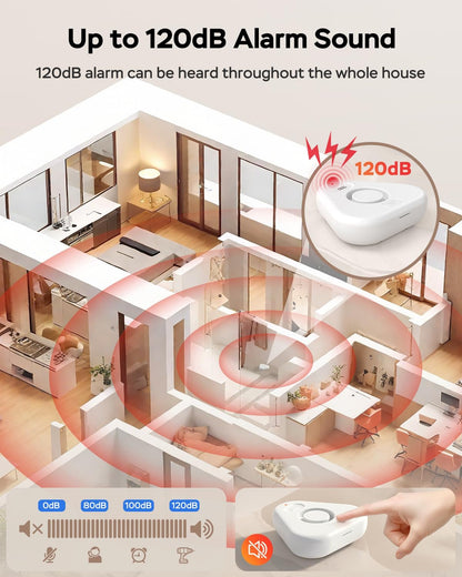 Water Alarm Leak Detector,Water Leak Detectors for Home with App Alerts,Water Sensor Alarm Leak Detector with 120db Adjustable,500ft Transmission for Basement,Bathroom,No Hub Required (Support 2.4G)