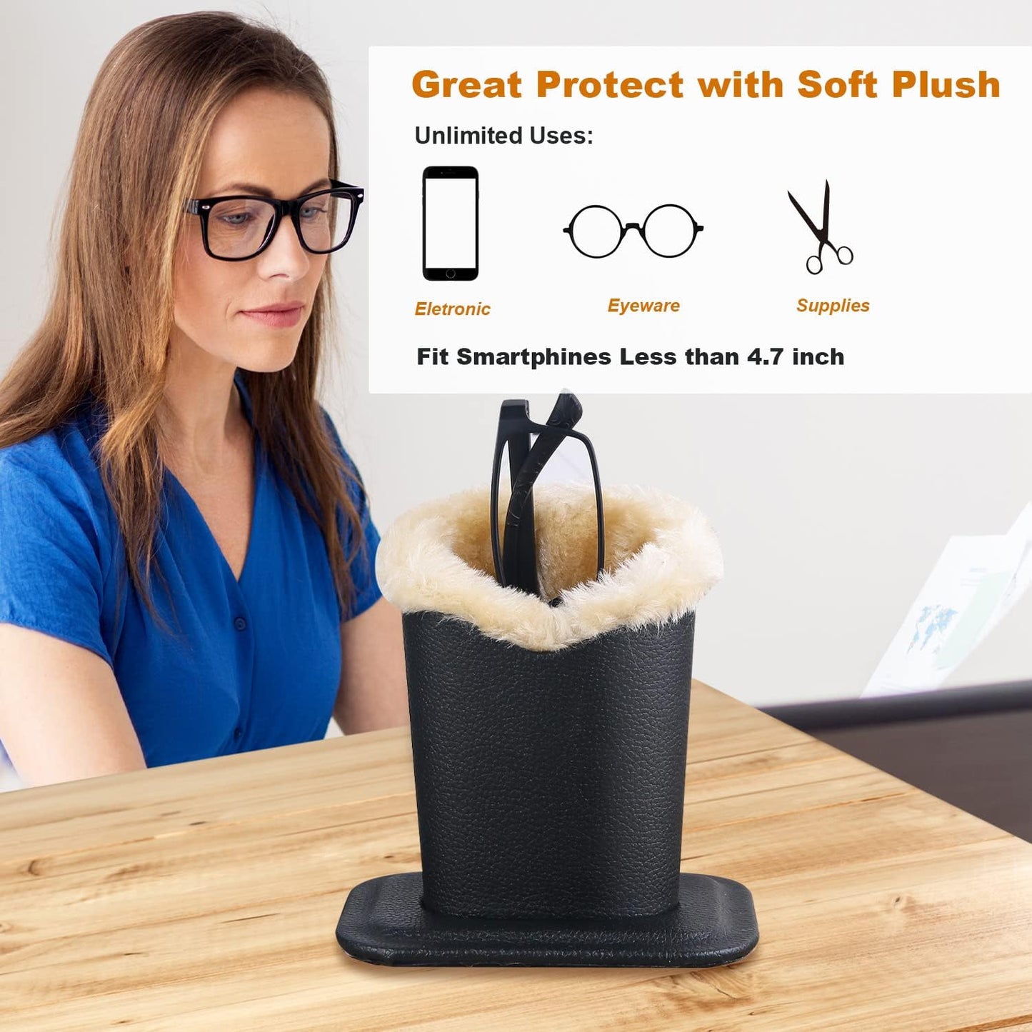 Plush Lined Eyeglasses Holder,Glasses Storage Organizer for Desk, Nightstand, Office,Eyewear Display Case,2 Packs