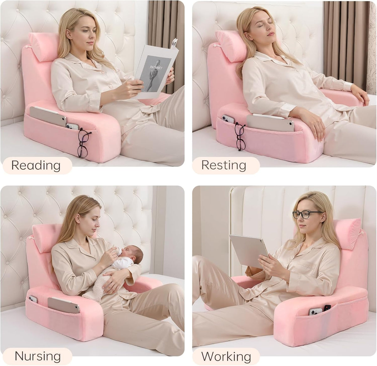 ENITYA 21" Reading Pillow for Bed with Firm Back Support & Big Pockets