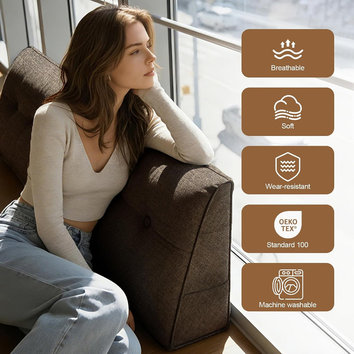 Wedge Pillow – Reading & Bed Rest Pillow for Sitting in Bed, Couch, or Floor, Multi-Purpose Headboard Wedge for Sleeping, After Surgery, Leg & Back Support, Neck Cushion & Washable Cover, Dark Gray