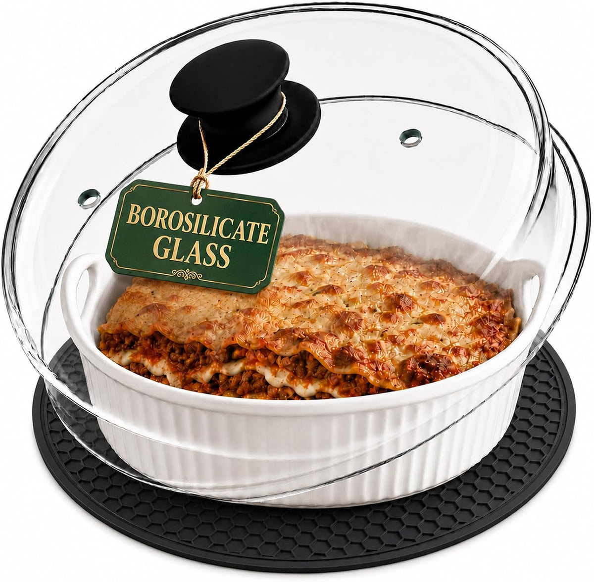 2 in 1, Glass Microwave Splatter Cover for Food with Silicone Mat, 10-Inch