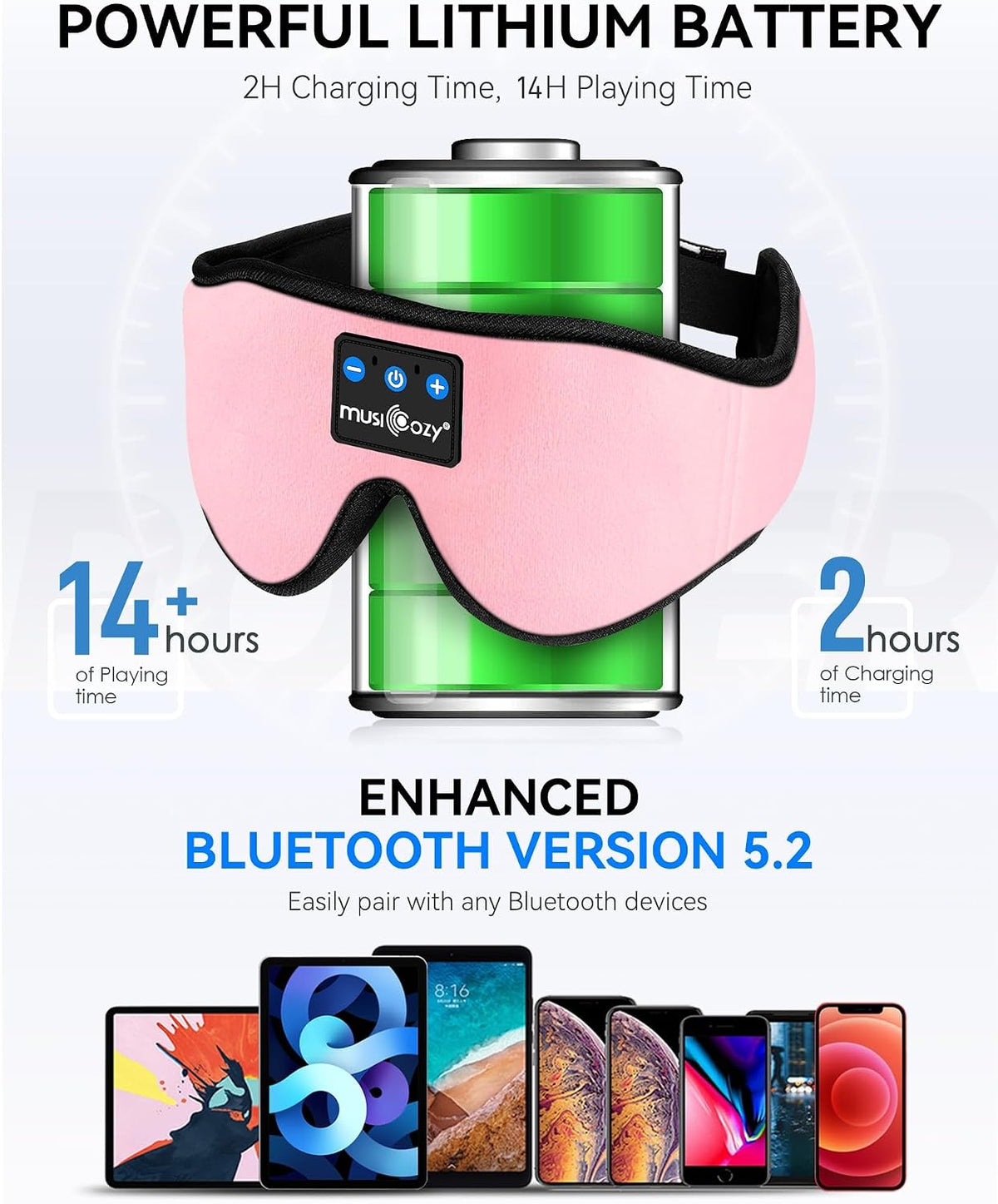 MUSICOZY 3D Sleep Headphones Bluetooth 5.4 Sleep Mask with HD Speakers