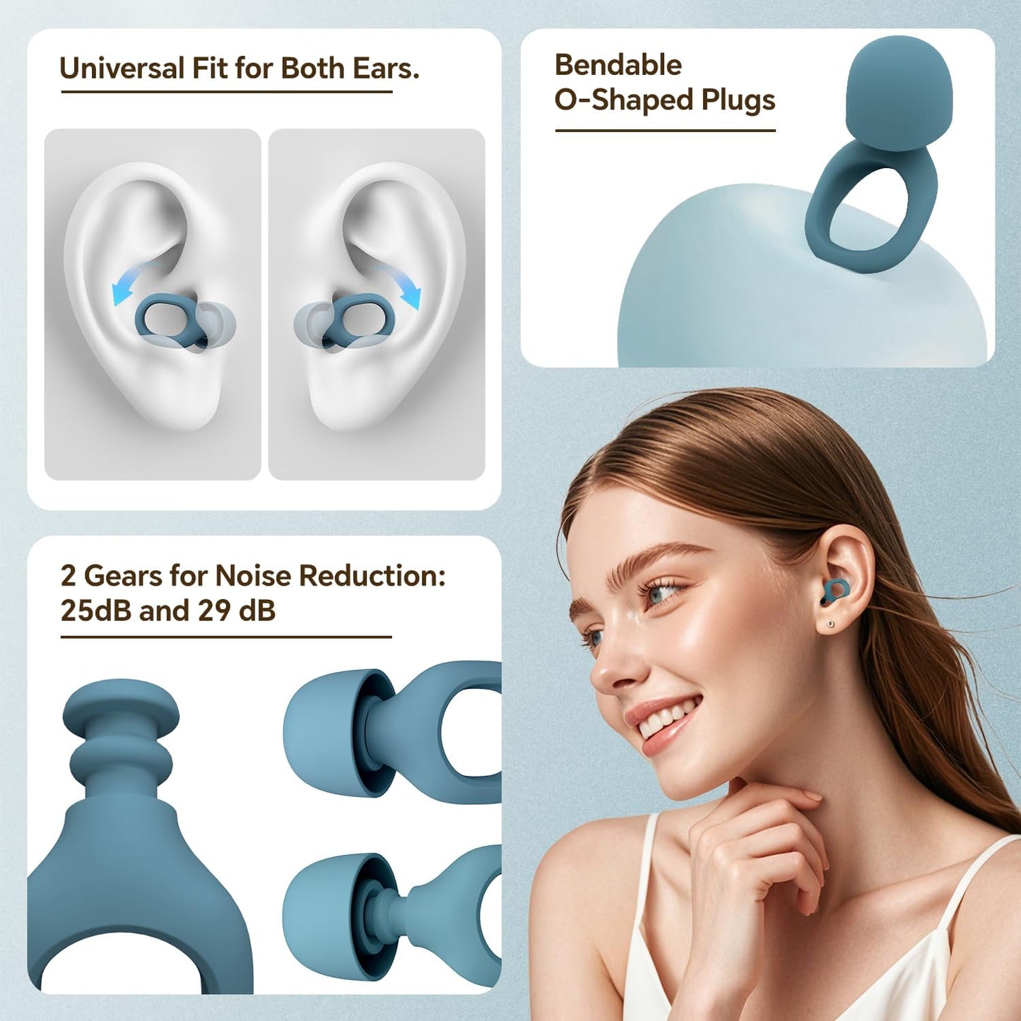 Ear Plugs for Sleeping, 25-29dB Soft Silicone Ear Plugs for Side Sleepers | Silicone Ear Plugs for Sleeping,Reusable Ear plugs with 16 Soft Tips,Noise Cancelling Sleep Earplugs for Snoring