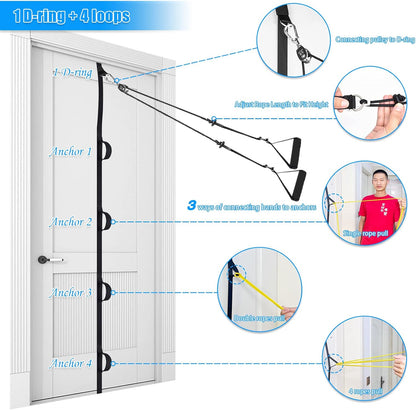 ATENTO Shoulder Rehab Pulley System with Foam Handles│Arm Pulley with Muti-Anchor Door Strap for Physical Therapy Exercises │Latex Resistance Bands for Assisting Rotator Cuff, AC Joint, Shoulder Pain