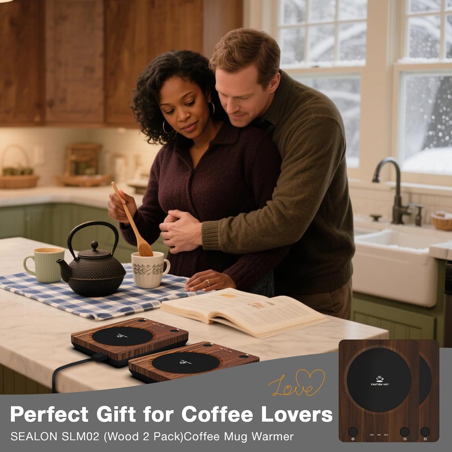 SEALON SLM03 Electric Coffee Mug Warmer - 3-Temperature Desk Cup Warmer with Auto Shut-Off (4 Hours) for Heating Coffee, Tea, Milk & Beverages