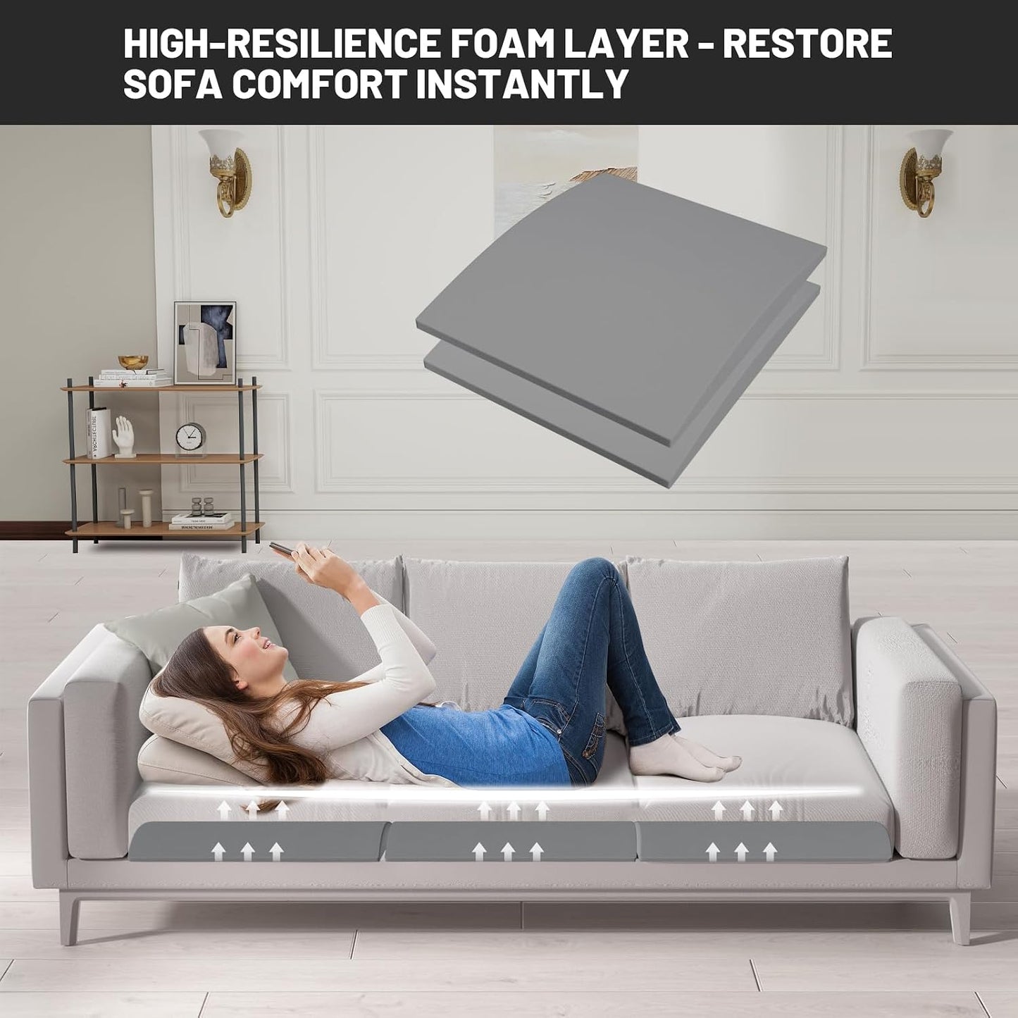 Couch Cushion Support for Sagging Seat, 20"x20"x2" 40D High Density Curved Foam Sofa Cushion Support, Under-Cushion Sag Repair,Grey Set of 3