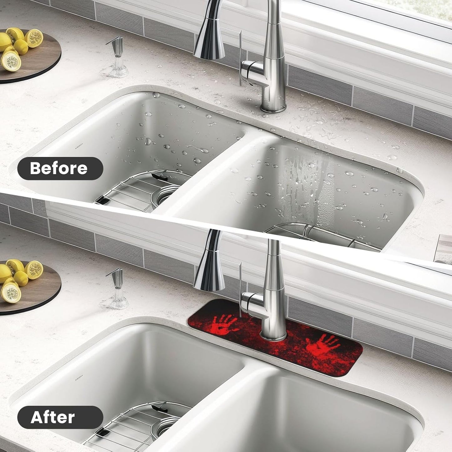 Wildflowers Floral Flower Kitchen Sink Splash Guard Faucet Mat Super Absorbent Fast Drying Mat Sink Gadgets-Fast Drying Pad Sink Mat For Kitchen Bathroom (15" X 5.5" )