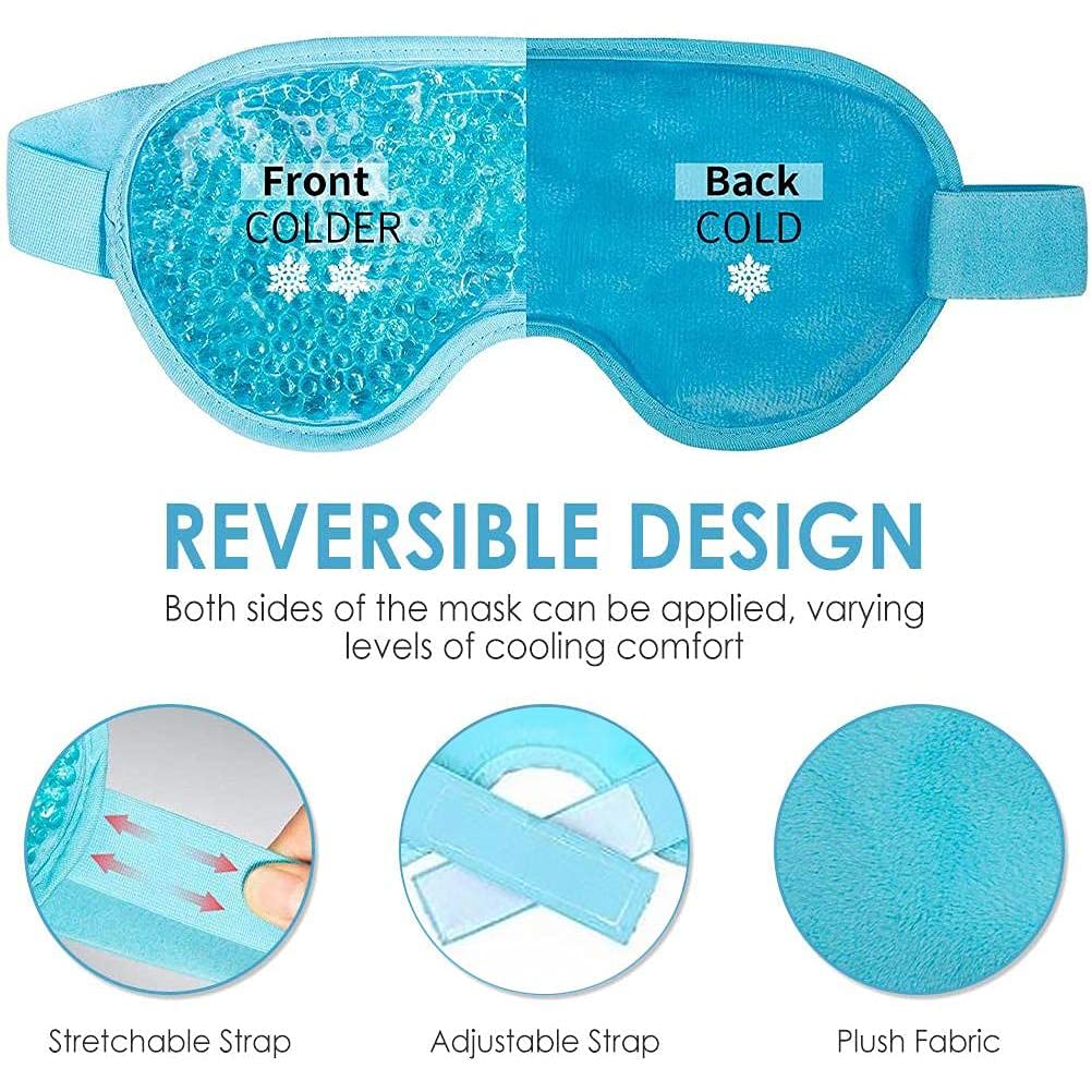 Cold Compress Eye Cover Reusable Gel Bead Sleep Eye Cover,Microwavable & Freezable Eye Compress Gel Mask with Adjustable Strap Puffy Eyes & Dark Circles for Women Girls