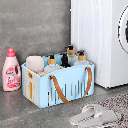 Portable Shower Caddy Collapsible Plastic Shower Basket Tote with Handles Removable Divider, Cleaning Caddy Storage Organizer for Bathroom College Dorm (White)