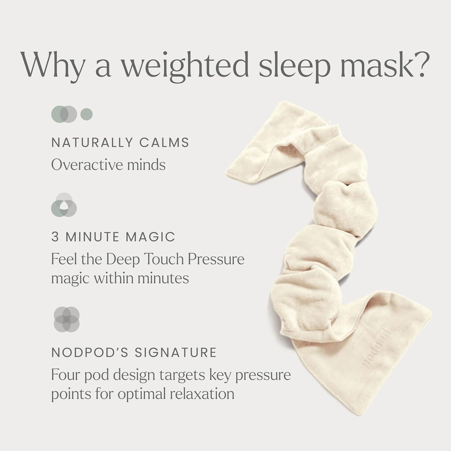 Nodpod Mineralized Silk Gentle Pressure Sleep Mask - Strap-Free, Light-Blocking Design for Sleep, Travel & Relaxation - Weighted Eye Pillow, Machine Washable (Willow)
