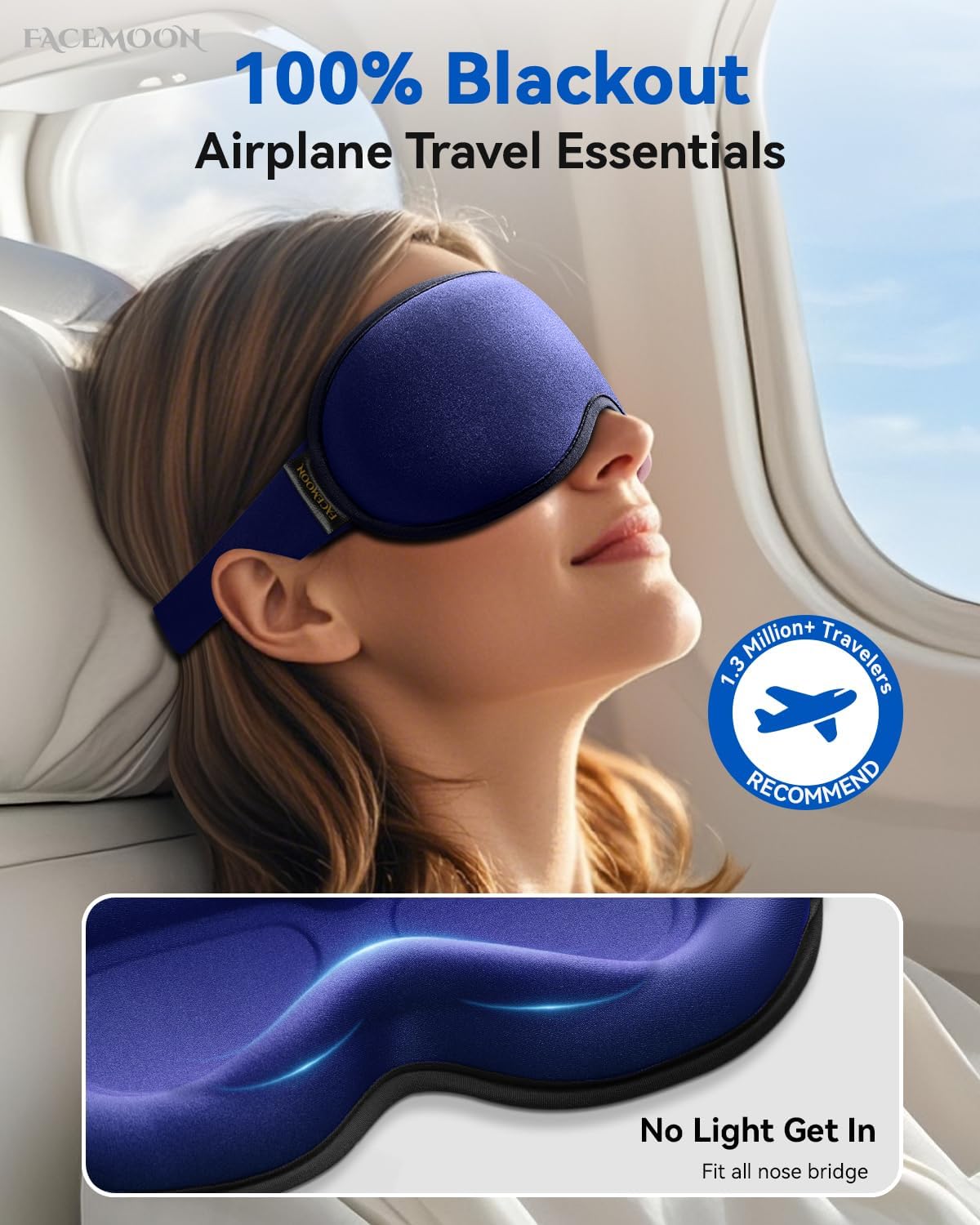 FACEMOON 3D Blackout Weighted Sleep Mask, Airplane Travel & Nurse Essential