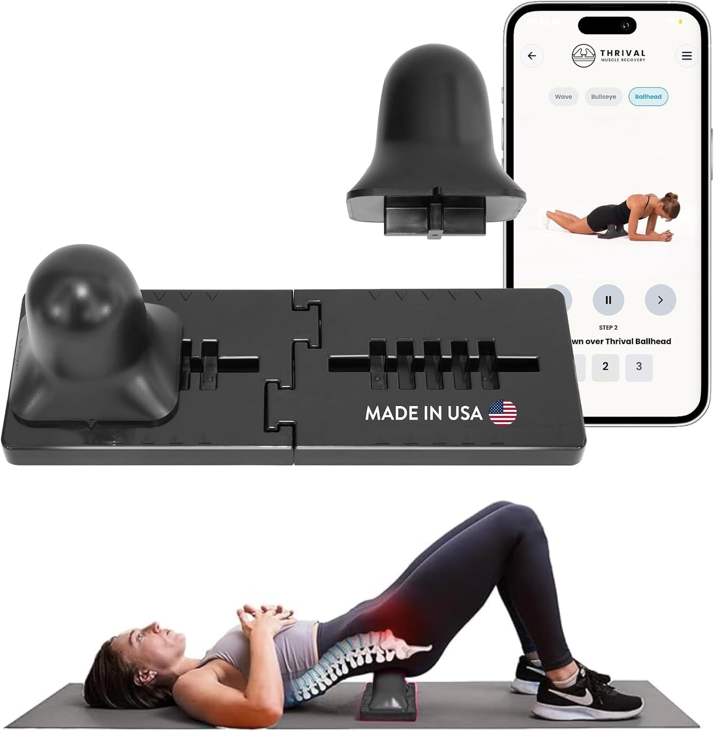 Arch Back Stretcher, Psoas Muscle Release Tool, Carbon Black | Fully Adjustable, Thrival App Compatible, Trigger Point Relief