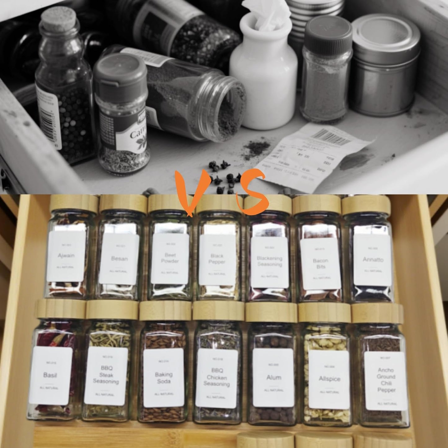 Spice Drawer Organzier,4 Tiers Bamboo Spice Rack Tray Insert for Cabinet Drawer Countertop, Kitchen Seasoning Storage Drawer Organization,14.57" Wide x 15.8" Deep （Hold UP To 32 Jars