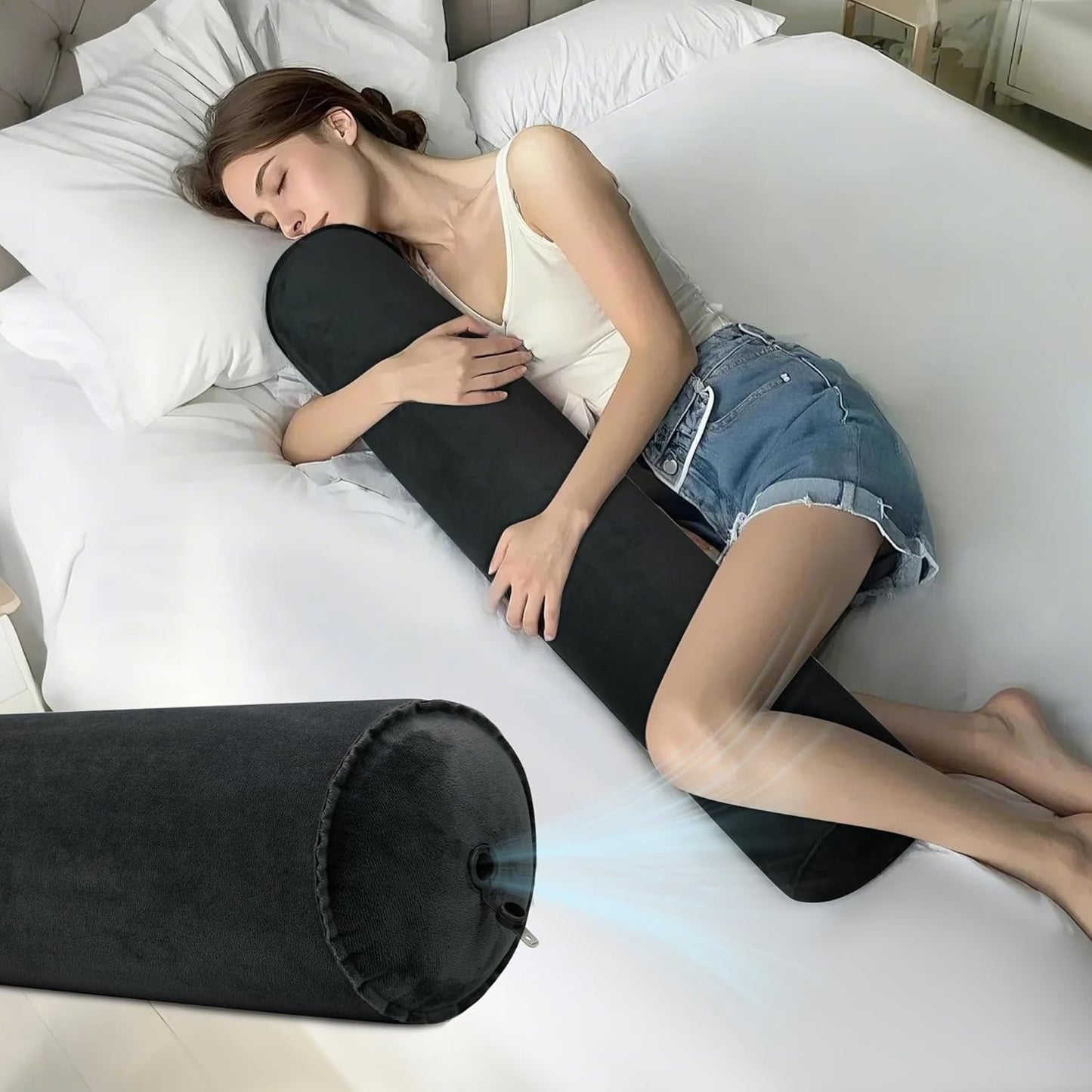 ONTYZZ Inflatable Round Neck Pillow Cervical Roll Pillow, 4.9 * 14.96 inch | Cylinder Bolster Pillow for Head, Neck, Back, Legs and Yoga, Grey