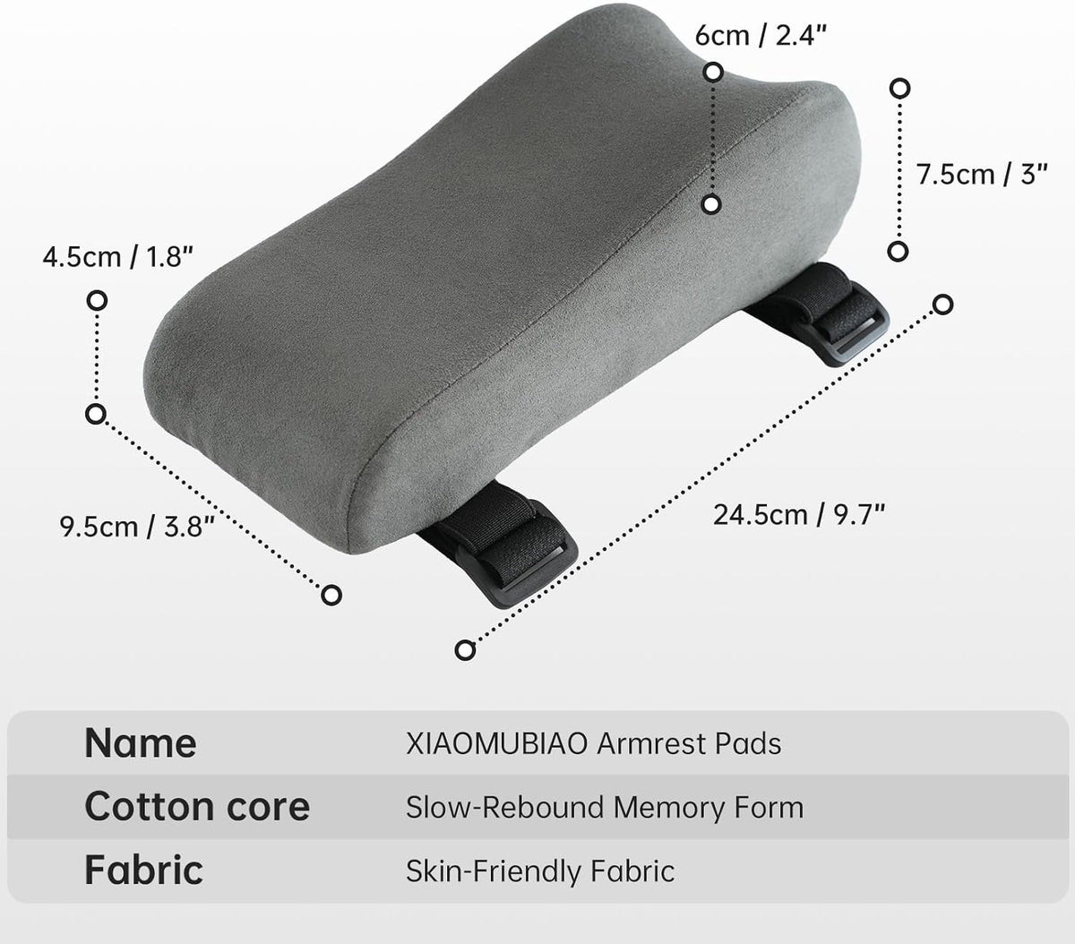 Set of 2 Memory Foam Arm Rest Cushion, Chair Arm Pads Support Pads, Elbow Pressure Relief Cushion for Office Desk & Gaming Chair, Non‑Slip Secure Straps, Removable Washable Cover