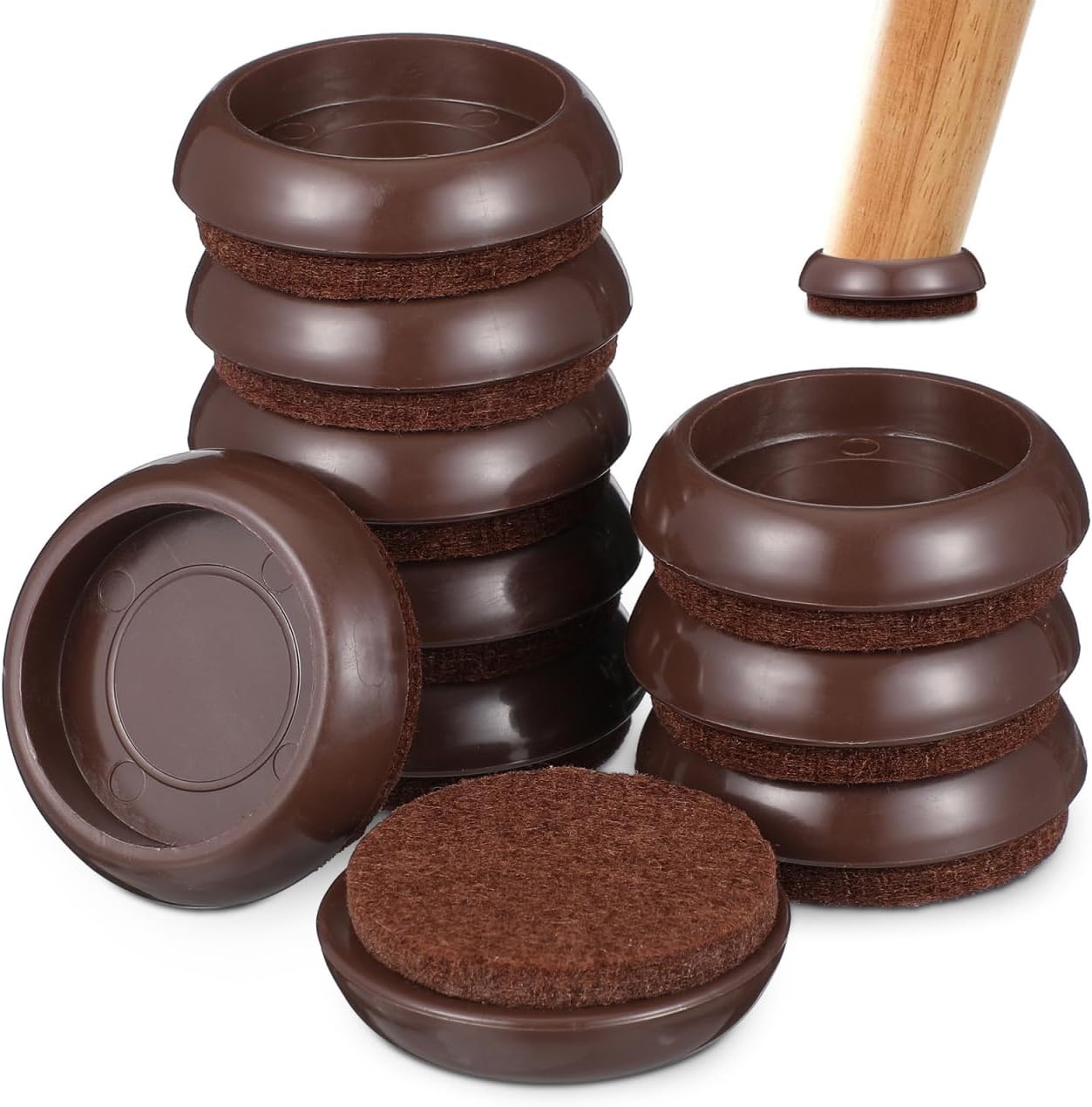 Angoily Furniture Pads & Sliders for Hardwood Floors, 10 Pcs Felt Chair Leg Floor Protectors Caster Cups, Heavy Duty Moving Pads for Piano Bed Wheels, Non Scratch (Light Brown)