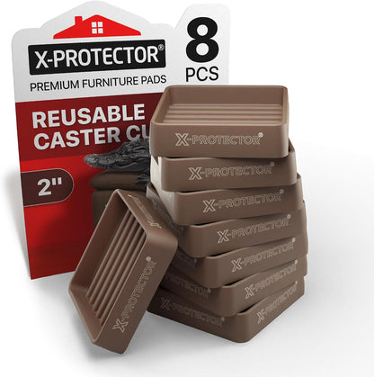 Furniture Cups X-PROTECTOR – 1.7" Caster Cups 4 PCS – Furniture Coaster | Ideal Bed Stoppers – Non Skid Furniture Pads with a Perfect Design – Lined Rubber Furniture Pads - Protect Any Flooring!