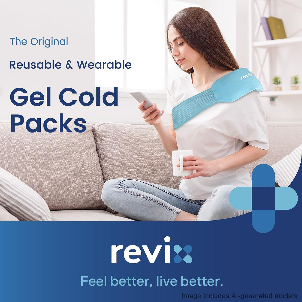 REVIX Ice Pack for Injuries Reusable, 2-Pack Hot & Cold Gel Wrap with Strap