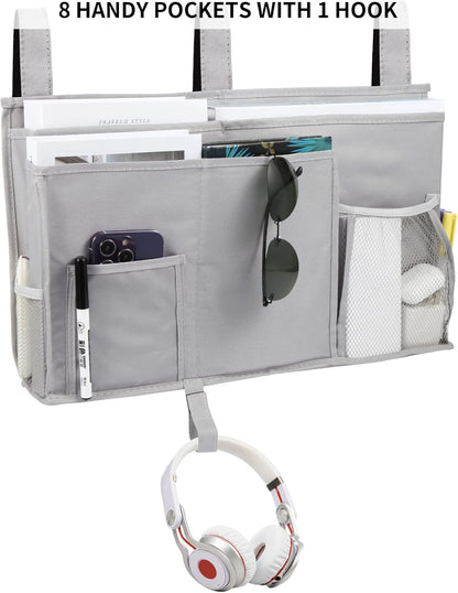 Joyfulife Bedside Caddy Bunk Bed Organizer Bedside Storage Organizer Hanging Bed Organizer Storage Bag Pocket for Bunk, Hospital Beds, College Dorm Rooms, Baby Bed Rails, Camp 8 Pockets (A-Gray)
