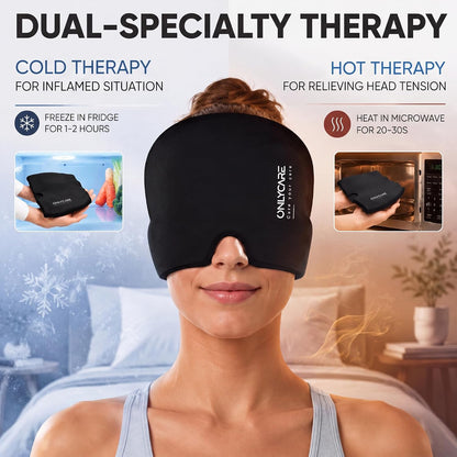 ONLYCARE Migraine Relief Cap, Headache Relief Cold Cap with Odorless Gel | Cooling Hat Head Wrap Soothing Face Ice Pack Mask Products for Tension Stress Hangover & Puffy Eyes, Relaxing Gifts for Women