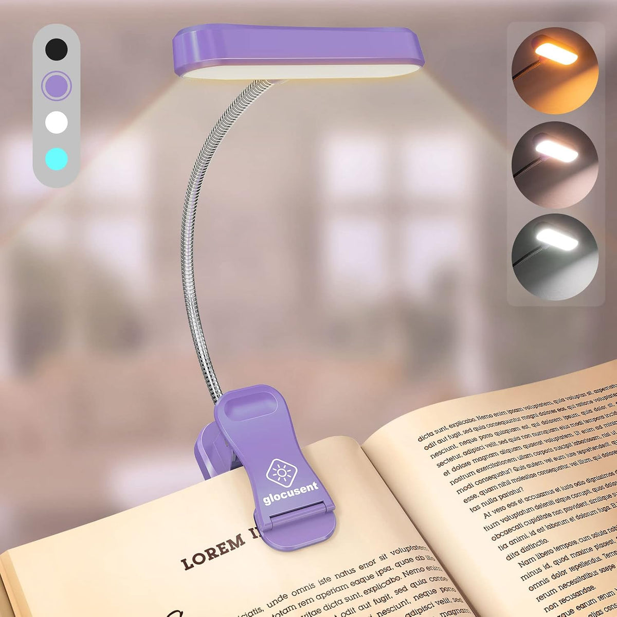 Glocusent Rechargeable Book Light, Clip on Light for Bedtime Reading
