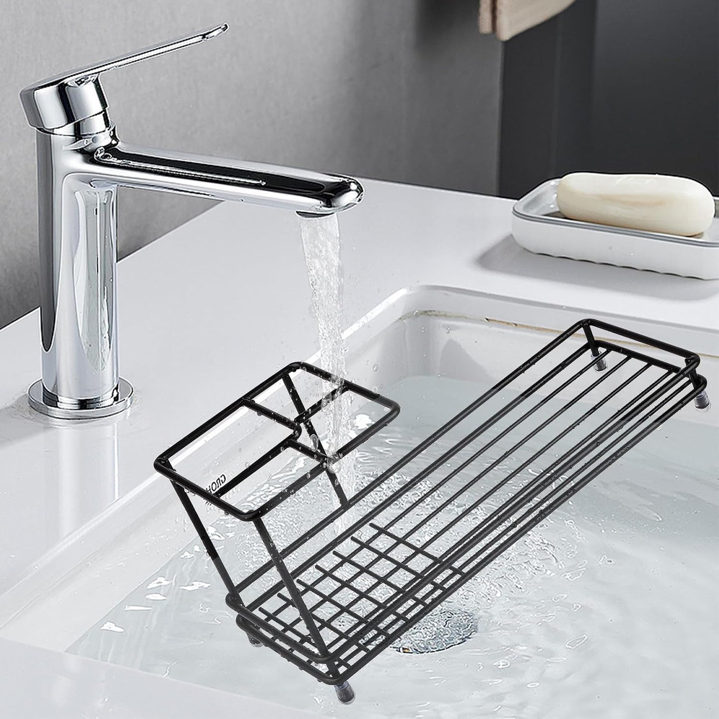 Toothbrush Holders Toothpaste Organizer Bathroom Accessories, Matte Black | Carbon Steel, 4 Slots, Removable Drip Tray, Easy to Clean, Electric Toothbrush Storage, for Countertop, Shower, Sink