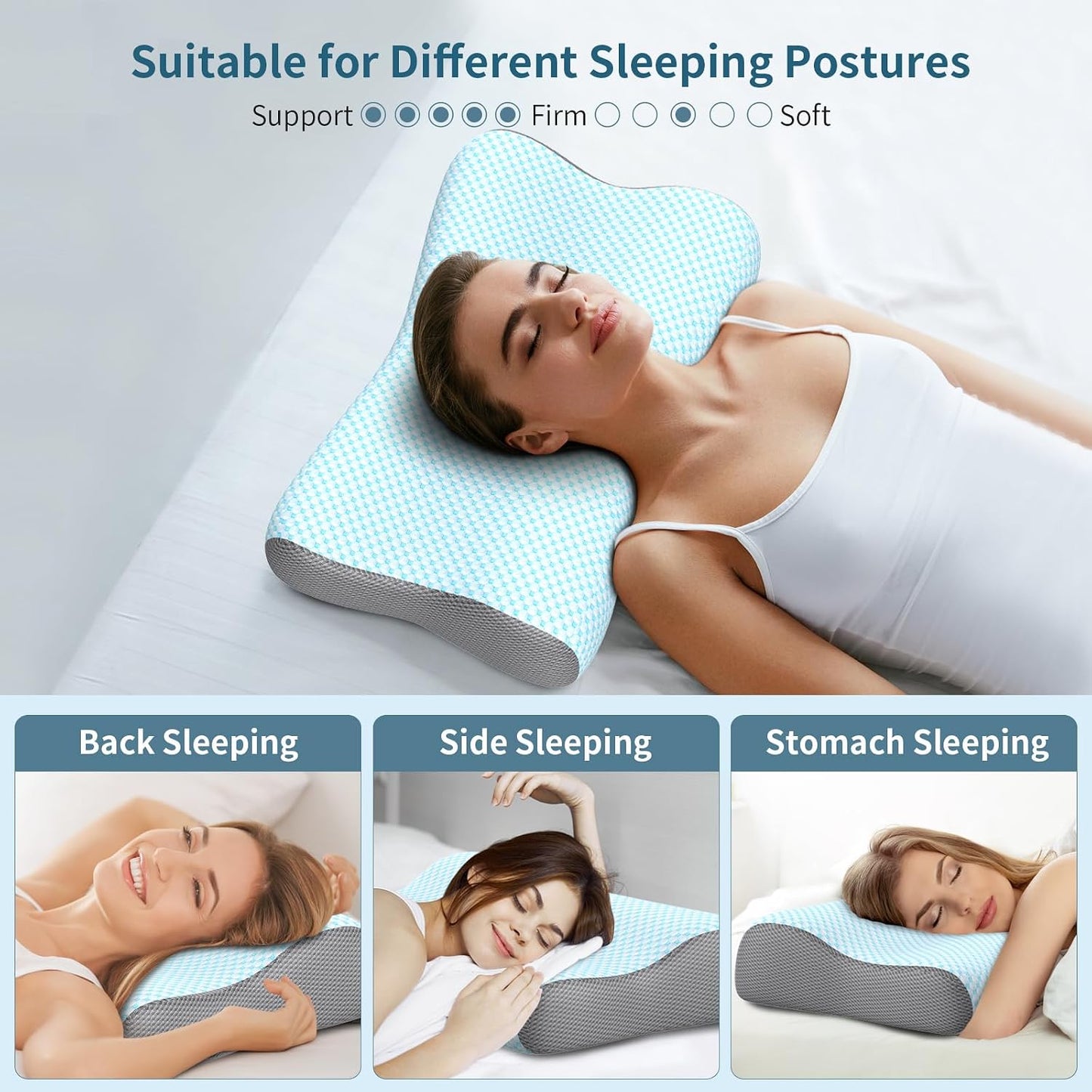 Polovo Cervical Neck Pillow for Pain Relief - Ergonomic Side Sleeper Pillow for Deep Sleep, Contour Memory Foam Pillows for Sleeping Bed Pillow for Side Back Stomach Sleepers(Grey)