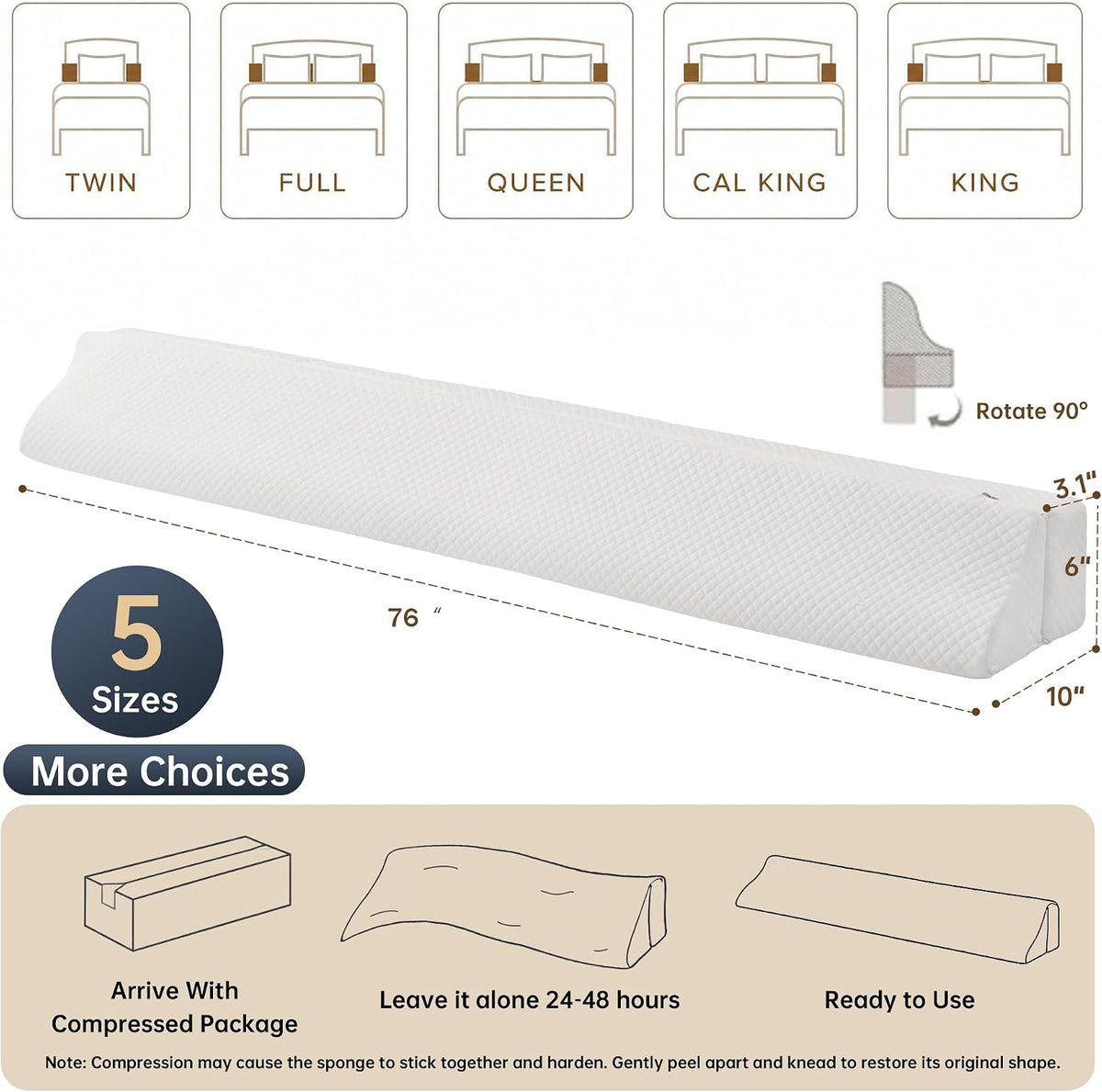 Bed Wedge Gap Filler, Wedge Pillow for Headboard Gap, King Size