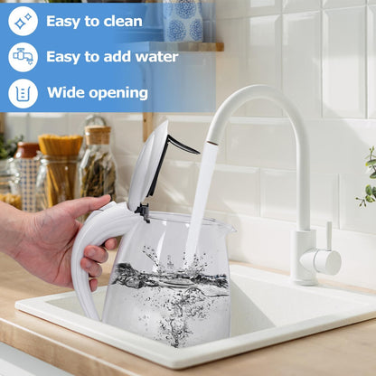 Aigostar Electric Kettle, 1500W Glass Electric Tea Kettle Rapid Heating, Borosilicate Glass, Auto Shutoff and Boil-Dry Protection, Hot Water Boiler BPA Free and Cordless with LED Indicator, 1.7 Liter