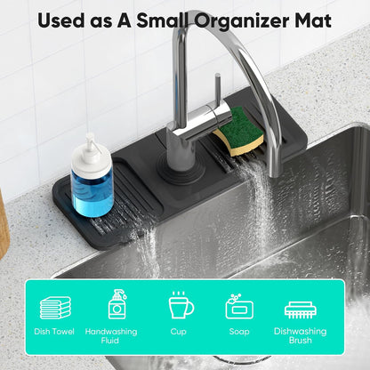 24 Inch Longer Faucet Mat for Kitchen Sink [5° Slope Fast Self-draining]Bathroom Kitchen Sink Splash Guard Silicone Sinks Faucet Mat Splash Guard for Kitchens Sinks Area Tidy Splashs Draining Mats