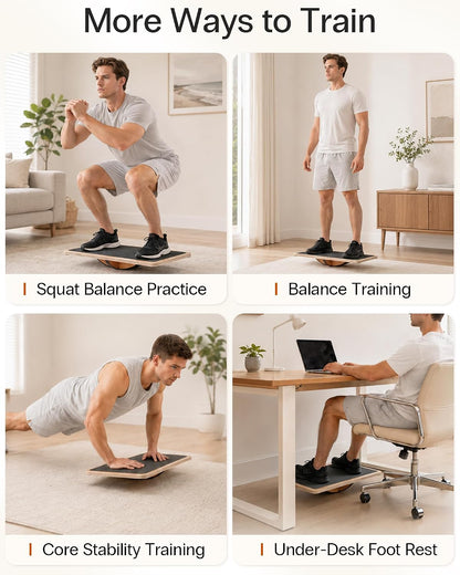 StrongTek Wooden Balance Board, Basic Rocker or Advanced 360° Wobble | Beginner-to-Advanced Options, Non-Slip Surface, Ankle Rehab, Physical Therapy, Core Stability and Balance Training