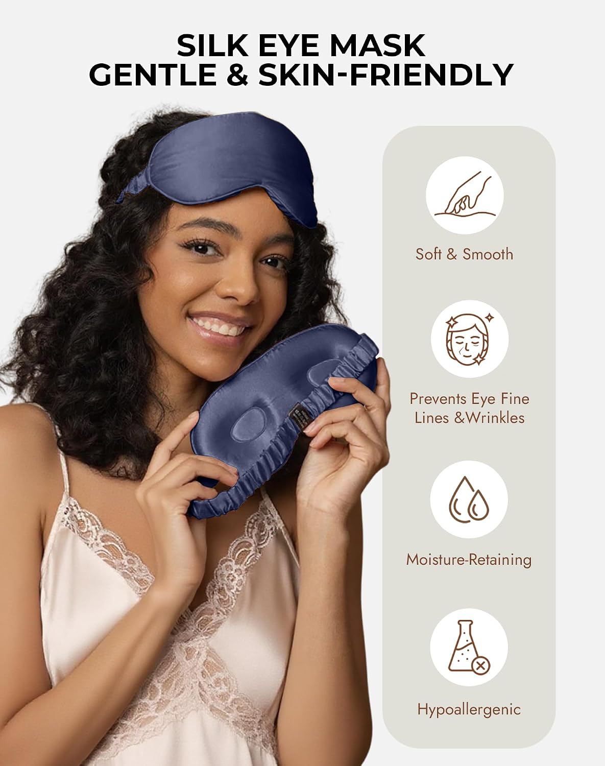 SilkSilky 100% 22 Momme Mulberry Silk Sleep Mask, Dark Blue