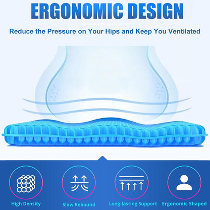 Gel Seat Cushion for Long Sitting - 1.65inch Double Thick Cooling Egg Cushion for Back, Hip, Sciatica, Coccyx, Tailbone Pain Relief - Office Chair Car Seat Cushion – Wheelchair Cushions