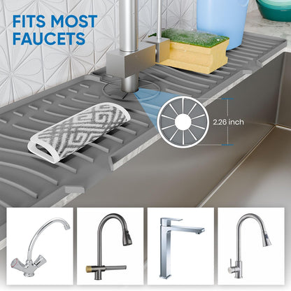 24 Inch Longer Faucet Mat for Kitchen Sink, Silicone Sink Faucet Mat Splash Guard 5° Slope Premium Kitchen Sink Splash Faucet Guard, Fast Self-Draining Mat (gray)