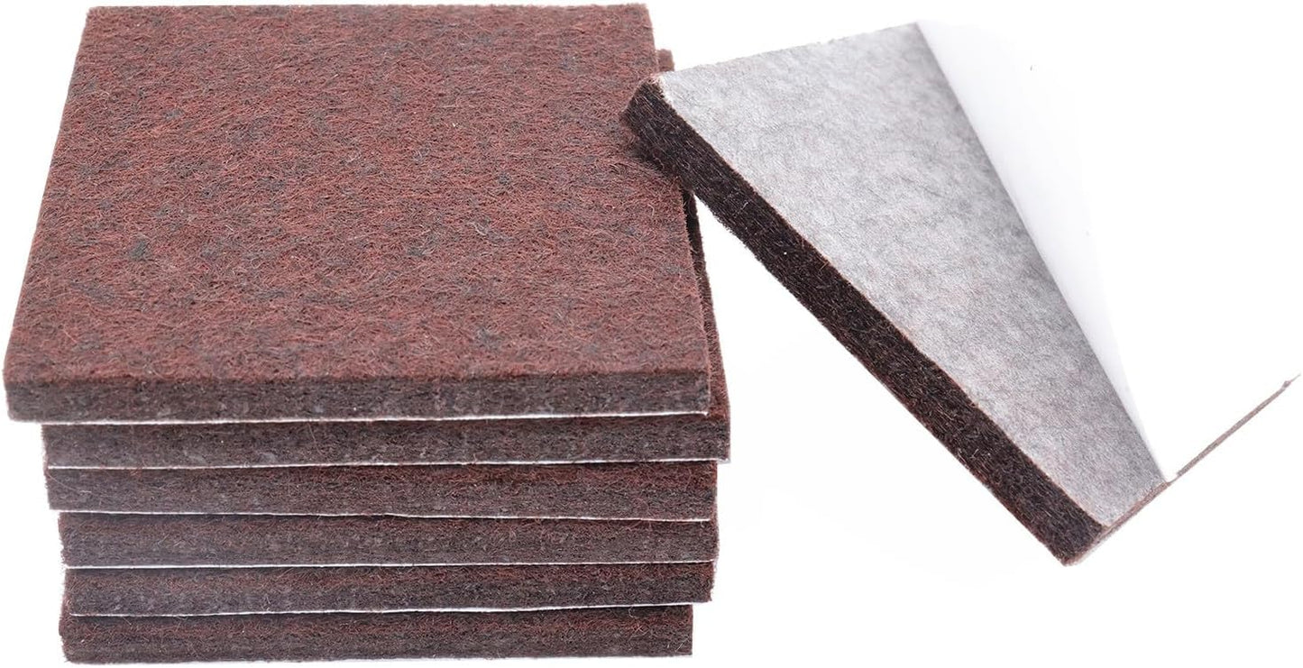 6Pcs Square Felt Furniture Pads, 4 inch x 4 inch Self Adhesive Cuttable Anti Scratch Floor Protectors for Furniture Legs Hardwood Floor, Brown, 100mm