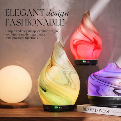 Porseme Essential Oil Diffuser 280ml Handmade Glass Diffuser 7H Runtime | Elegant Handmade Glass Aroma Diffuser with 7-color LEDs, Quiet Aromatherapy and Safe Auto Shut-off, Perfect for Gifts