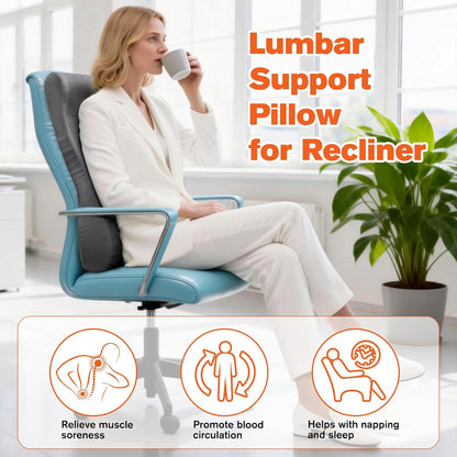JZHLLA Recliner Neck and Lumbar Support Cushion for Recliner Couch & Glider Chair, Ergonomic S-Shaped Backrest Pillow, Breathable Cotton-Linen Foam, Non-Slip Backing, Removable Cover(Grey)