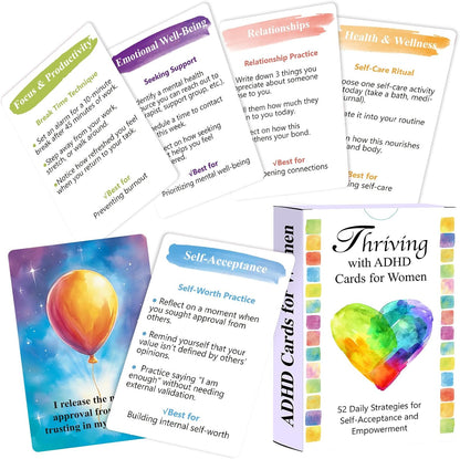 ADHD Coping Skills for Adults Teens | Therapy Tools Cards for Women | ADHD Activity Flashcards to Improve Productivity | Executive Functioning Mindset & Mindfulness Cards