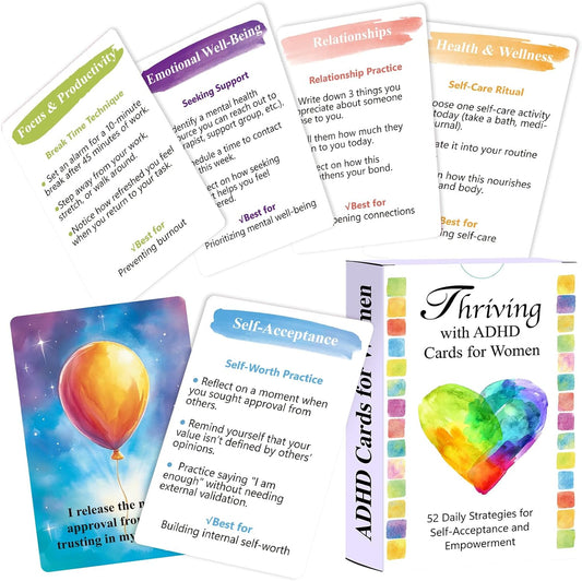 ADHD Coping Skills for Adults Teens | Therapy Tools Cards for Women | ADHD Activity Flashcards to Improve Productivity | Executive Functioning Mindset & Mindfulness Cards