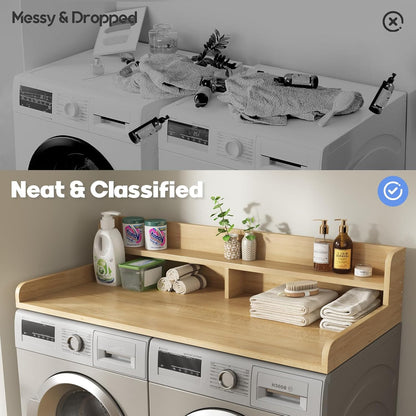 2-Tier Washer and Dryer Countertop with 2.75" H Guard,54" W x 27.5" D Laundry Countertop Cover with Non-Slip Pad,Large Space Laundry Topper for Folding Clothes Over Washer and Dryer-White