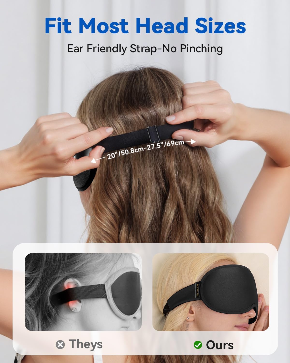 FACEMOON 3D Blackout Weighted Eye Mask for Sleep, Airplane Travel Essential | Long flights, road trips, gentle weighted comfort, deep cups, lash-friendly, adjustable strap, daytime naps for men & women