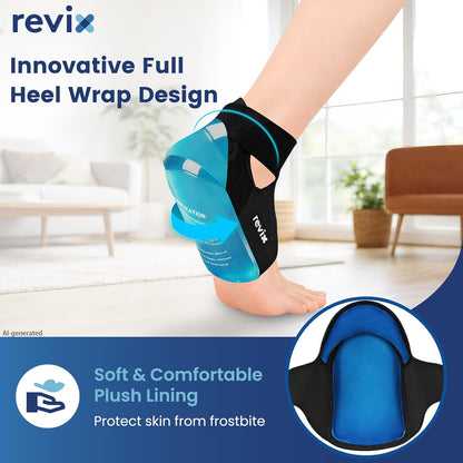 REVIX Heel Ice Pack Wrap for Plantar Fasciitis & Achilles Tendonitis, Gel | Full-heel Coverage for Men & Women, Hot or Cold Relief for Heel Spurs & Foot Discomfort, Adjustable, Reusable (Not for Ankle)